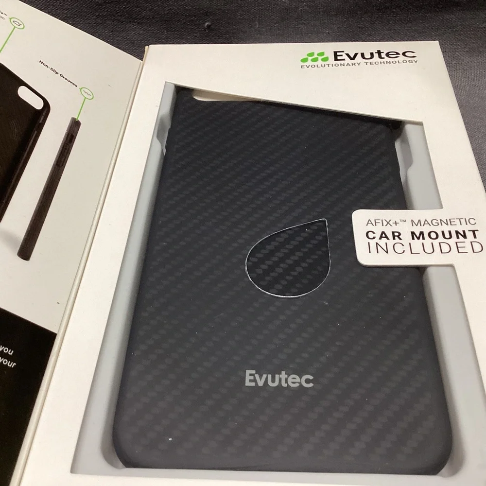 EVUTEC AER SERIES IPHONE 8 PLUS CASE WITH CAR VENT MOUNT COLOR: KARBON BLACK NWT
